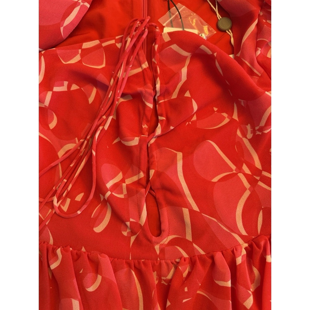 ONE33 Social Georgette Mini Dress Size 2 Pink Red Lace Up Front Ruffled NWT - Picture 10 of 16